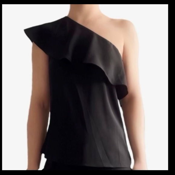 Black One Shoulder Ruffle Top Size M - Picture 6 of 6